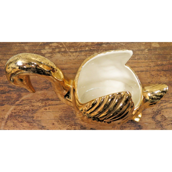 Vintage Swan Planter Hand Painted 22 Kt Gold Pearl China Co Flower Designs - Picture 2 of 6